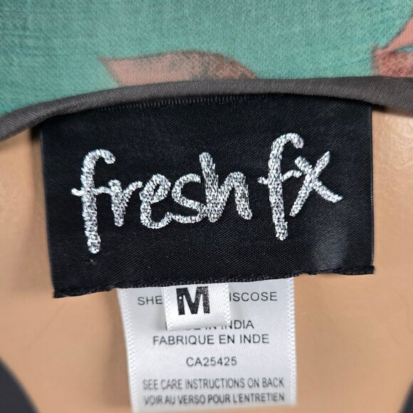 Vintage Floral Caftan Sheer Beach Cover Up Dress Size M Teal Green Brown Beaded - Picture 9 of 9